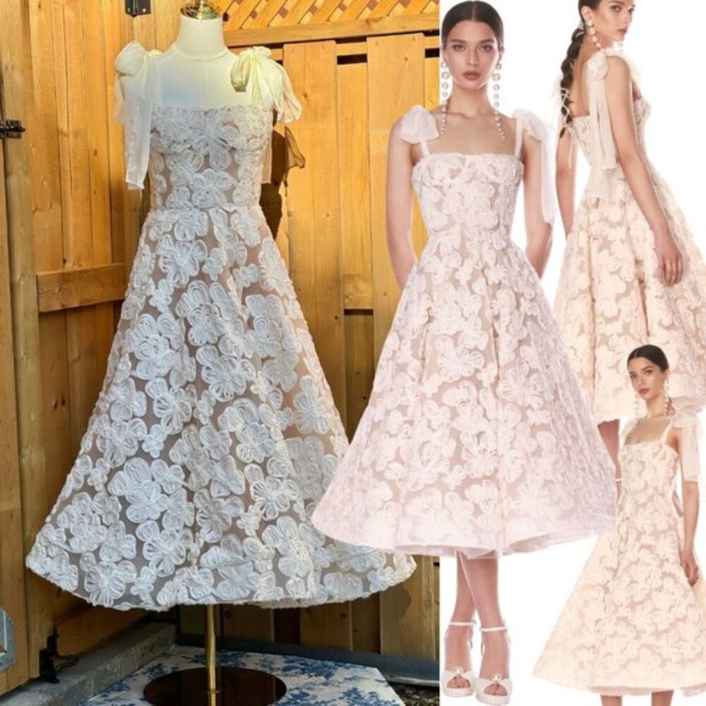 🆕 BRONX & BANCO 🧿 NWOT Sabrina White Bridal Midi Dress, Sz M / US 6